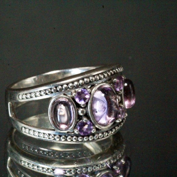 Sterling Silver Amethyst Cabochon Textured Lovely QVC Ring - Picture 7 of 8